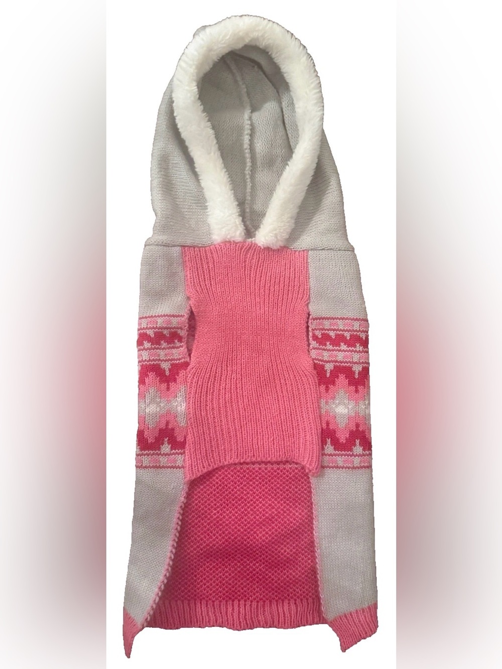 💕MARTHA STEWART PETS💕 NORDIC DOG PULLOVER FAIRISLE FAUX FUR TRIM HOODIE